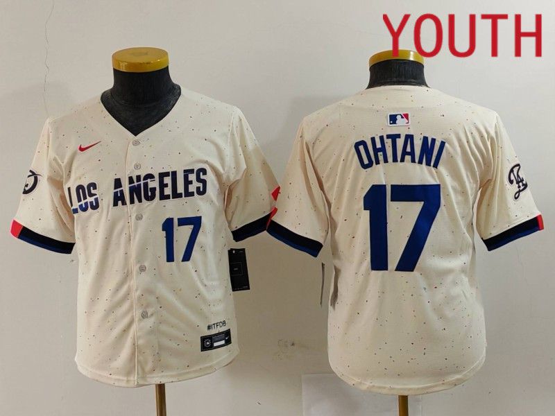 Youth Los Angeles Dodgers #17 Ohtani Cream Fashion Nike Game MLB Jersey style 7018